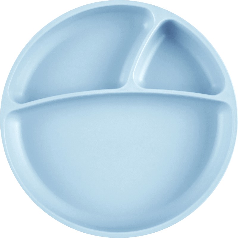 Assiette compartimentée Mini Mat en silicone souple anti-glisse Bleu Azur